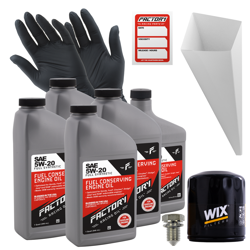 Factory Racing Parts Oil Change Kit For Ford EcoSport 2018-2019, Escape 2005-2016, Fiesta 2011-2019, Focus 2003-2018, Transit Connect 2010-2016 5W-20 Full Synthetic Oil - 4.5 Quarts