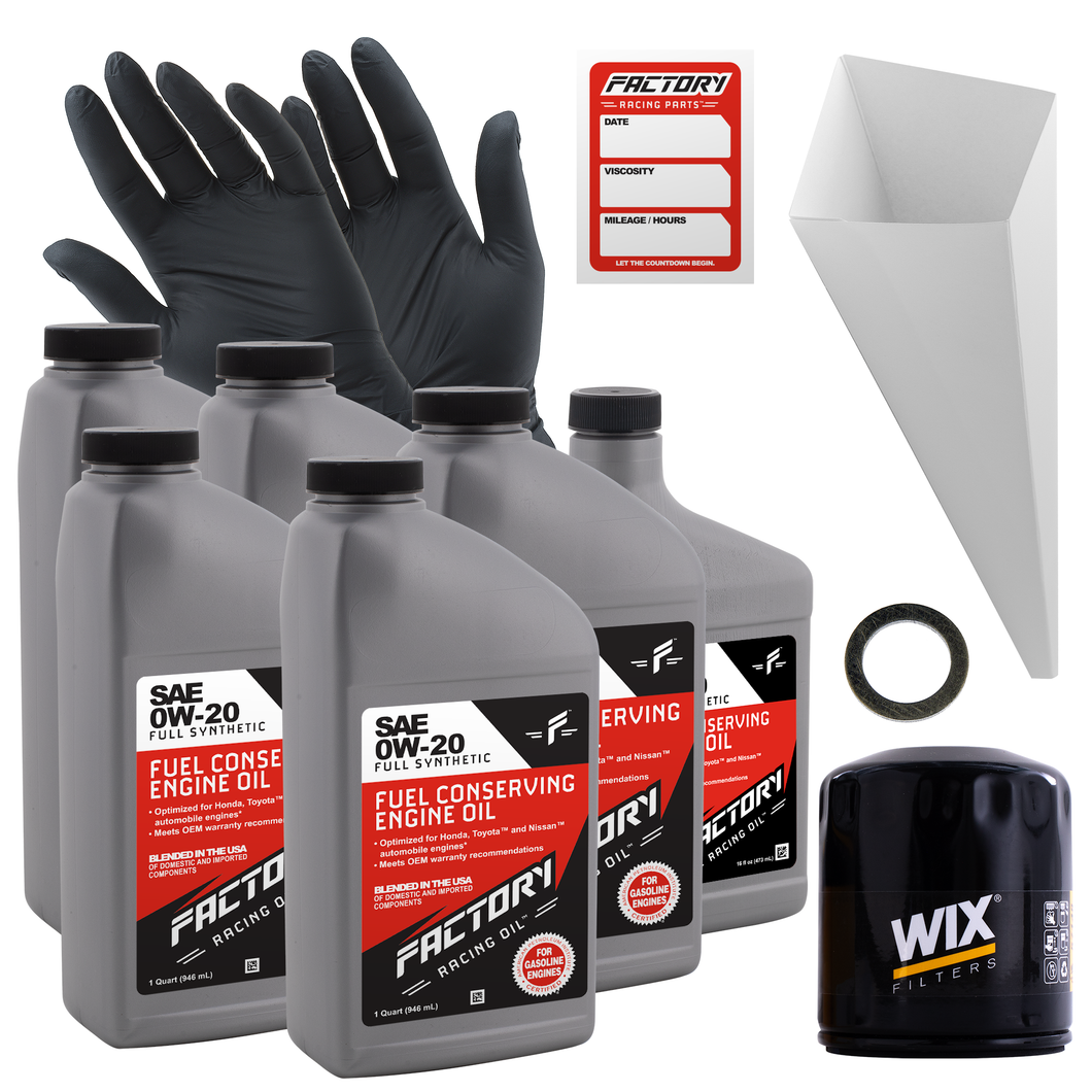 Factory Racing Parts Oil Change Kit For Mazda 3 2.5L 2010-2013, 5 2.5L 2012-2017, 6 2.5L 2009-2013, CX-5 2.2L 2019 0W-20 Full Synthetic Oil - 5.5 Quarts