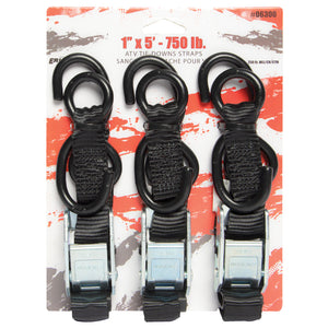 Erickson 6300 ATV Tie Down Straps 1" x 5' 750 lb Cam Buckle (Set of 3)