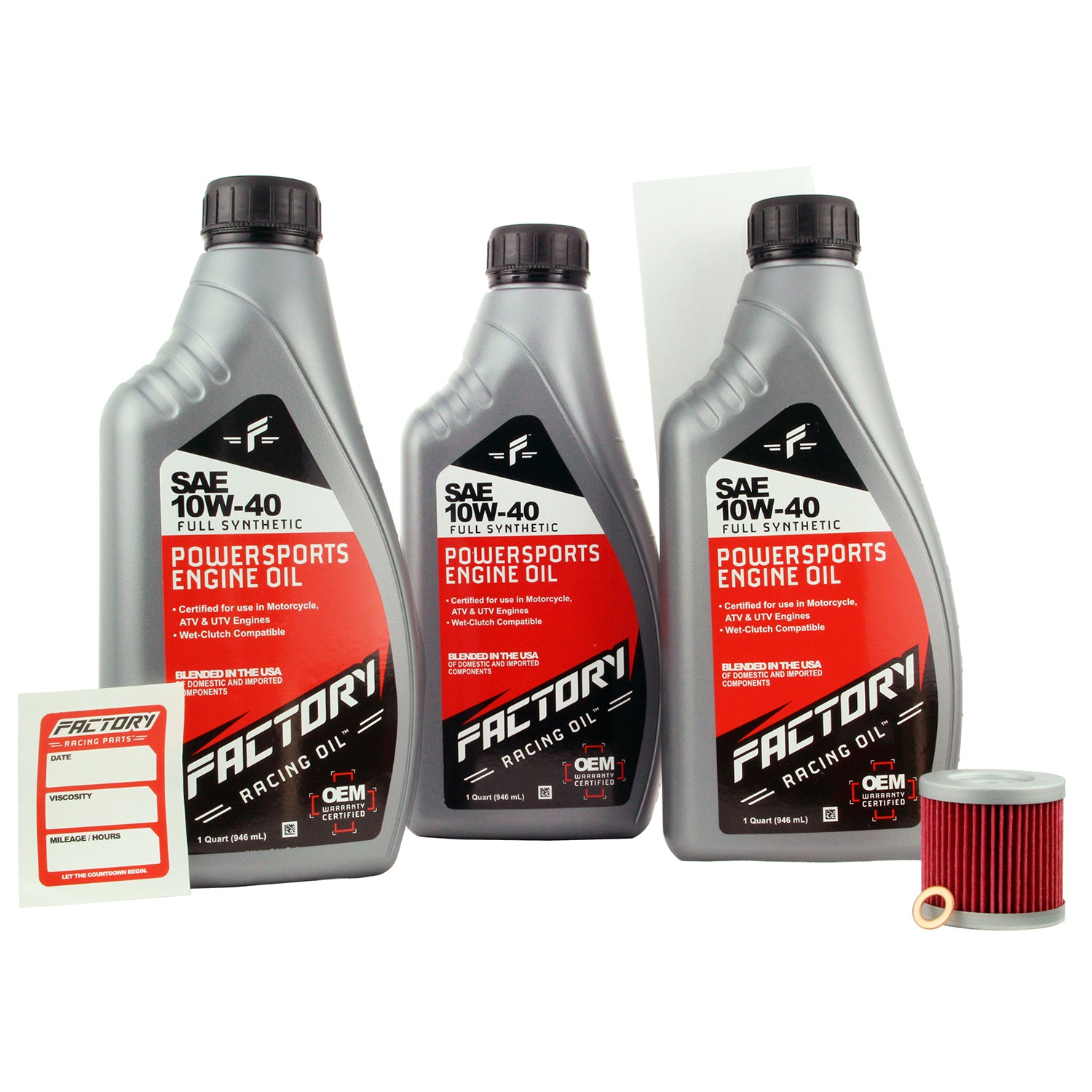 Factory Racing Parts Oil Change Kit Compatible with Suzuki Quadsport Z-400 – Includes 3 Quarts of SAE 10W-40 Full Synthetic Oil, 1 Filter, 1 Crush