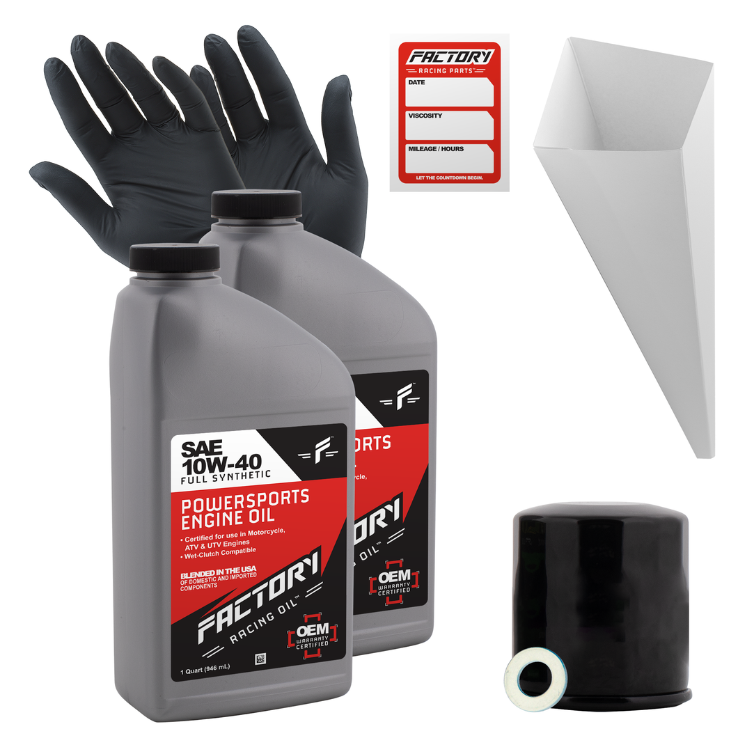 Factory Racing Parts SAE 10W-40 Full Synthetic 2 Quart Oil Change Kit compatible with Kawasaki EX650 Ninja, KVF360 KVF650 KVF700 Prairie, KVF650