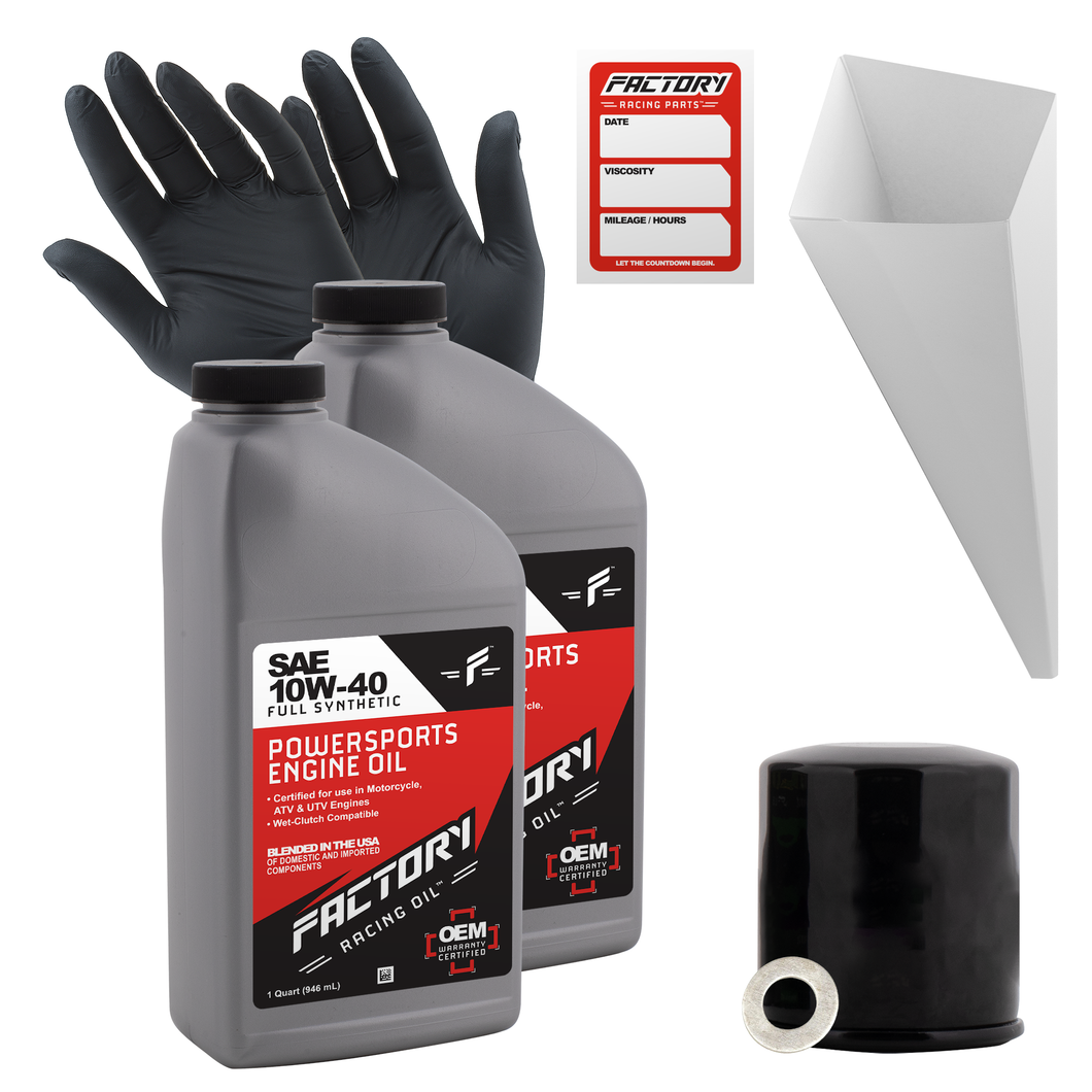 Factory Racing Parts SAE 10W-40 Full Synthetic 2 Quart Oil Change Kit compatible with Kawasaki EN650 Vulcan S, EX650 Ninja, KLE650 Versys, Z650