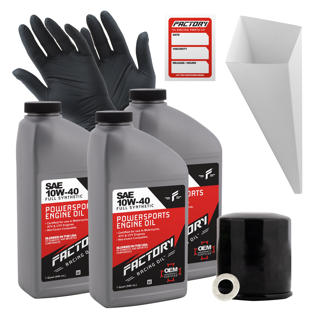 Factory Racing Parts SAE 10W-40 Full Synthetic 3 Quart Oil Change Kit compatible with Kawasaki EX300 EX400 Ninja, Z300 ER300, KLE300, Z400